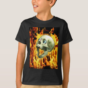 Creepy Gothic Skull, Flames, Halloween Horror T-Shirt
