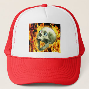 Creepy Gothic Skull, Flames, Halloween Horror Trucker Hat