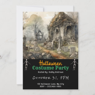 Creepy Graveyard Cemetery Graves Black Halloween Invitation