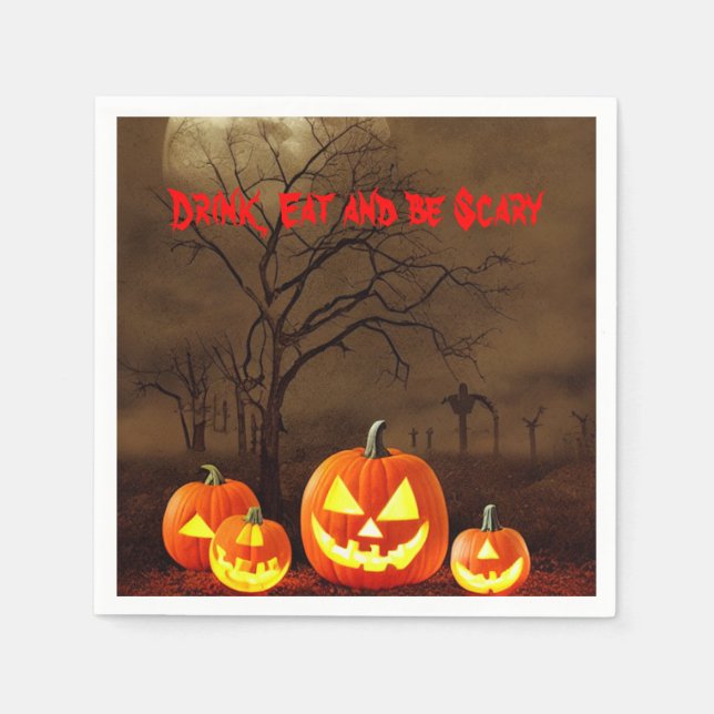 Creepy graveyard Eat Drink and be scary Halloween Napkin (Front)