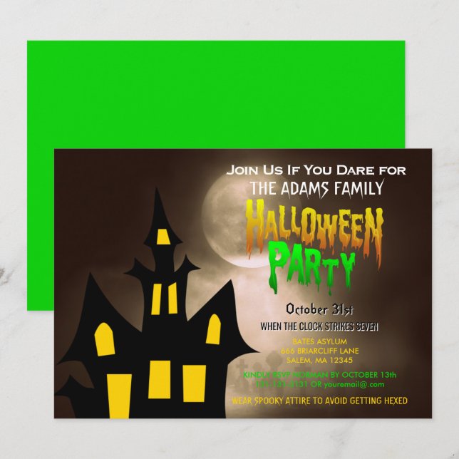 Creepy Graveyard Haunted House Halloween Party Invitation (Front/Back)