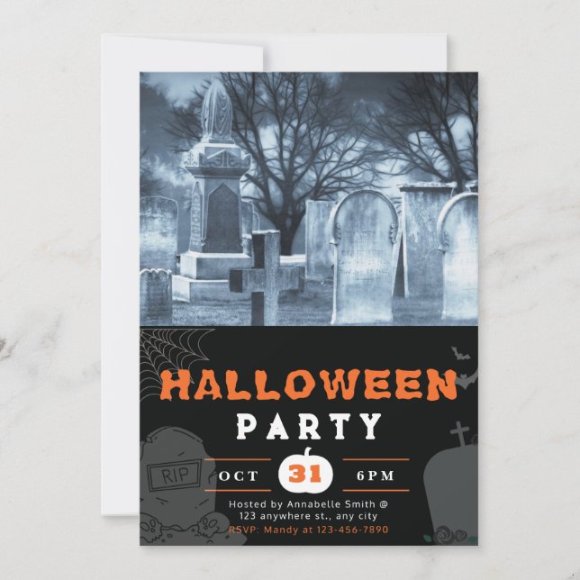 Creepy Graveyard Photo Black Halloween Invitation (Front)