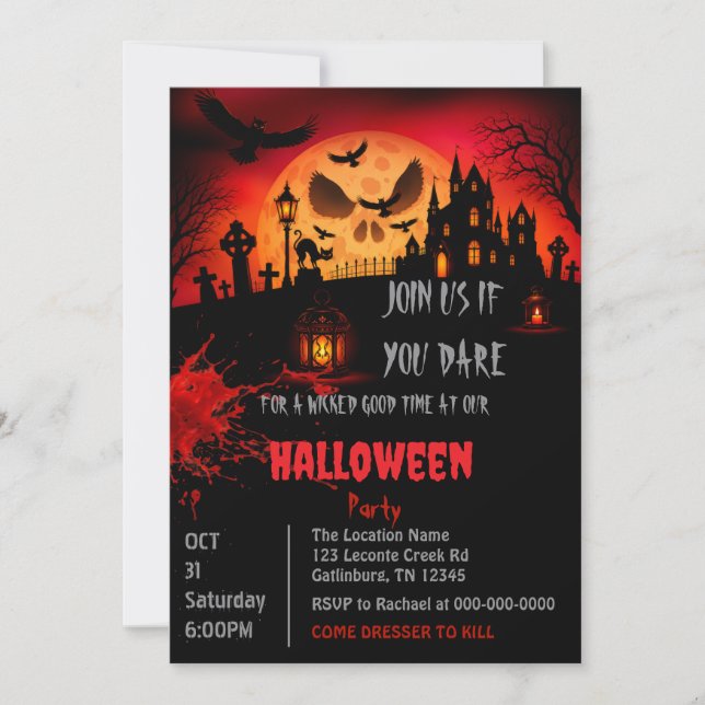 Creepy Graveyard Under a Glowing Moon Halloween  Invitation (Front)