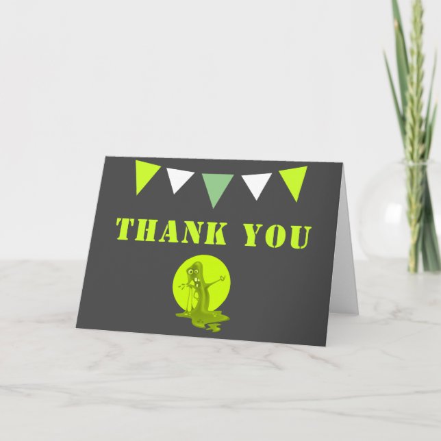 Creepy Green Slime Monster Birthday Thank you Card (Front)