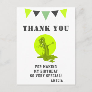 Creepy Green Slime Monster Birthday Thank you Postcard