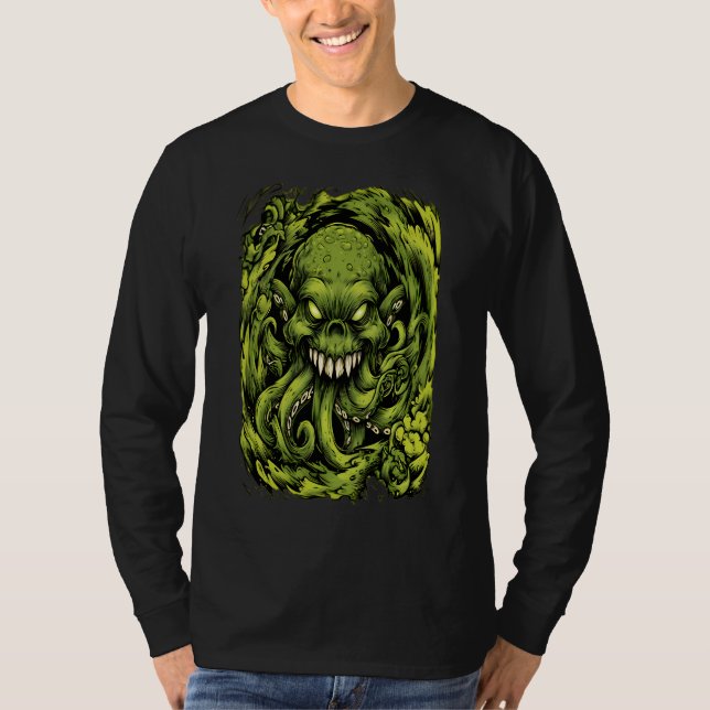 Creepy Green Tentacle Monster Long Sleeve Shirt (Front)