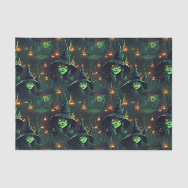 Creepy Green Witches Spooky Ghosts Eerie Halloween Tissue Paper (Front)