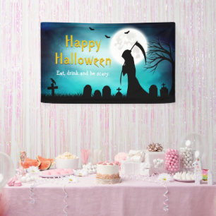 Creepy Grim Reaper Death Happy Halloween Party Banner