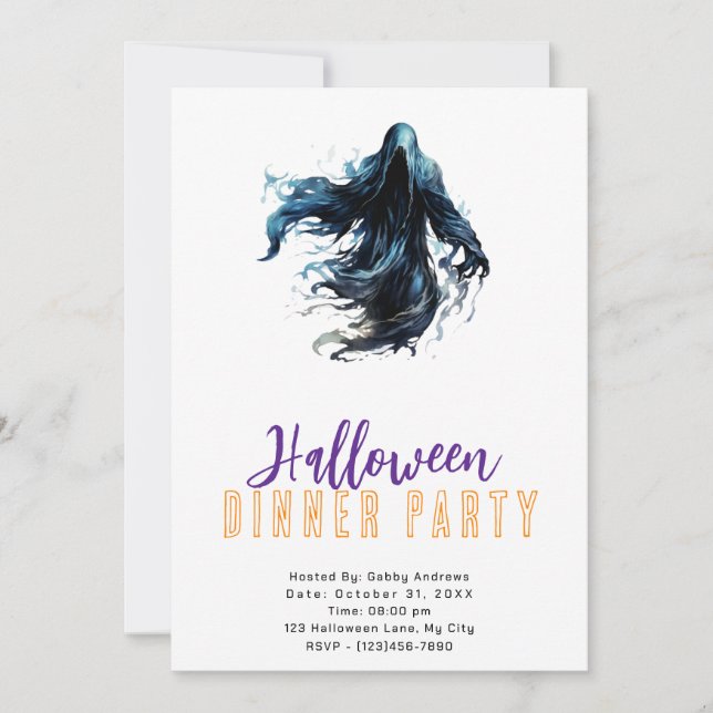 Creepy Grim Reaper Halloween Dinner Party Invitation (Front)