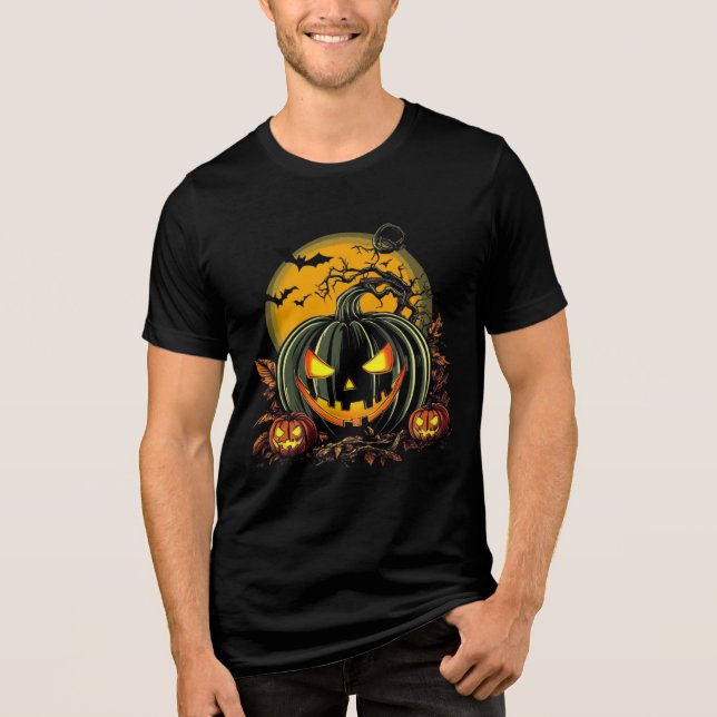 Creepy Grinning Pumpkins Halloween Design Tri-Blend Shirt (Front)