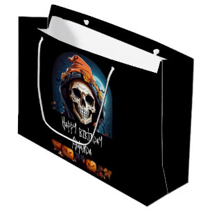 Creepy Grinning Skeleton Halloween Birthday Large Gift Bag