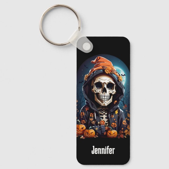 Creepy Grinning Skeleton Halloween Key Ring (Front)
