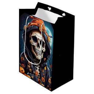 Creepy Grinning Skeleton Halloween Medium Gift Bag