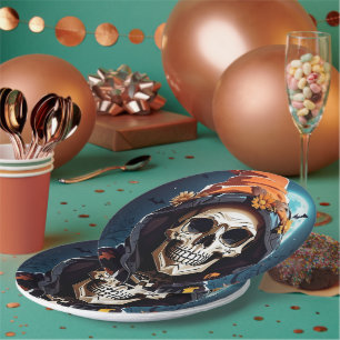 Creepy Grinning Skeleton Halloween Paper Plate