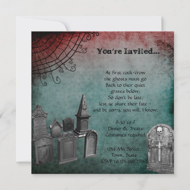Creepy Grunge Graveyard Halloween Party Invitation (Front)