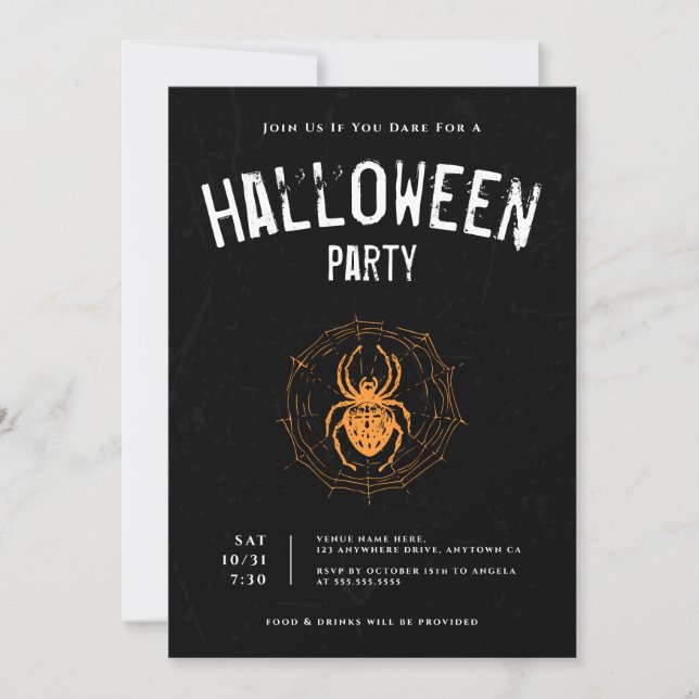 Creepy Grunge Spider Adult Halloween Party Invitation (Front)