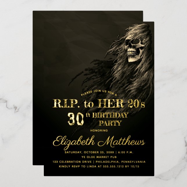 Creepy Hair Skull RIP to Her 20s Birthday Party (Front/Back)