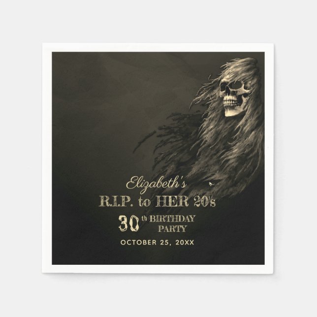 Creepy Hair Skull RIP to Her 20s Birthday Party  Napkin (Front)