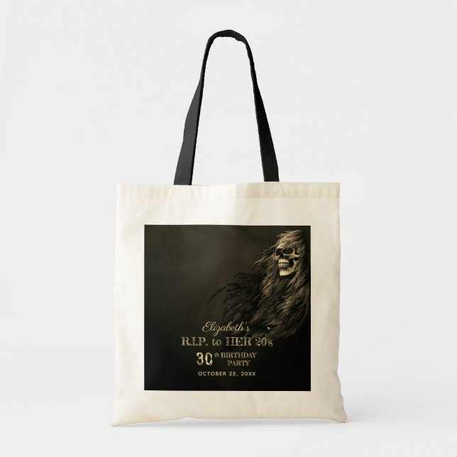 Creepy Hair Skull RIP to Her 20s Birthday Party  Tote Bag (Front)