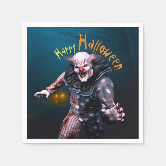 Creepy Halloween 3D Scary Clown  Paper Plate Napkin (Front)