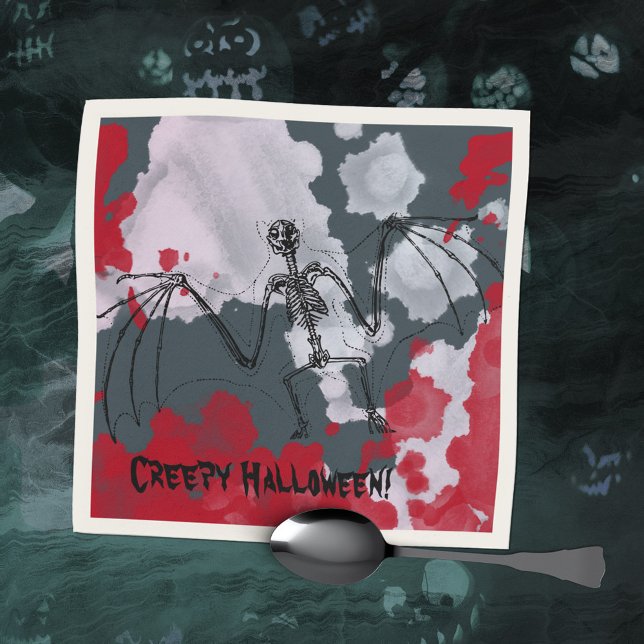 Creepy Halloween Bat Skeleton Napkin (Creepy Halloween Bat Skeleton Napkins ©Susanne Sachers - Sunny Mind Design 🌞)