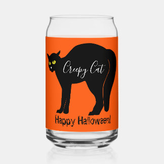 Creepy Halloween Black Cat Can Glass