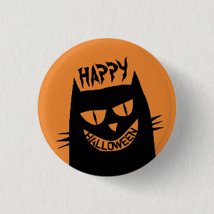 Creepy Halloween Black Cat on Orange 3 Cm Round Badge