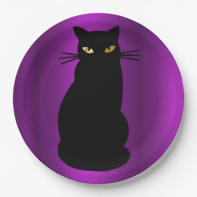Creepy Halloween Black Cat Paper Plate (Front)