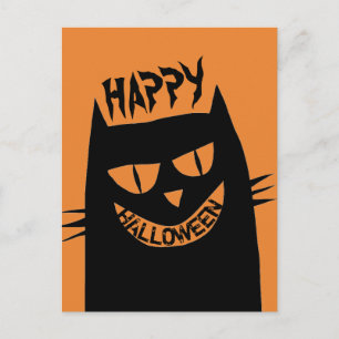Creepy Halloween Black Cat Postcard