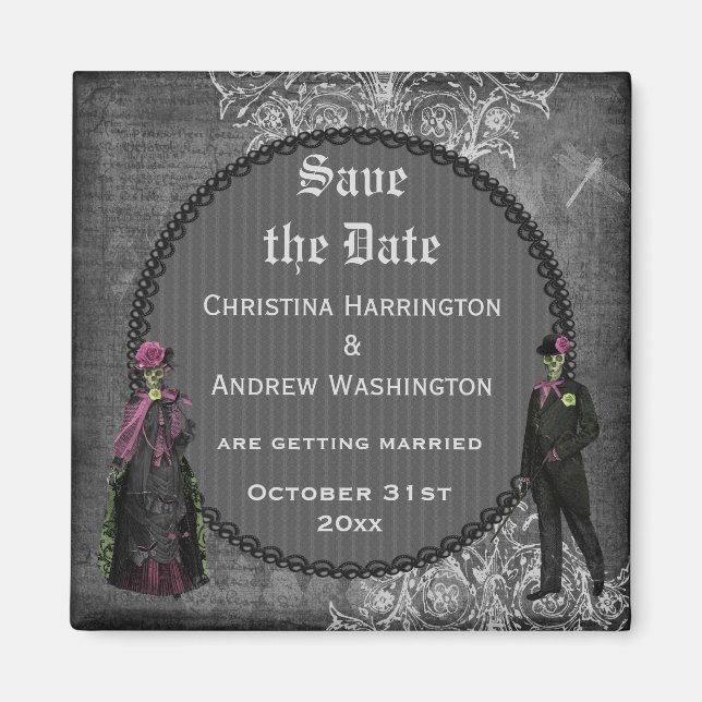 Creepy Halloween Bride & Groom Save the Date Magnet (Front)