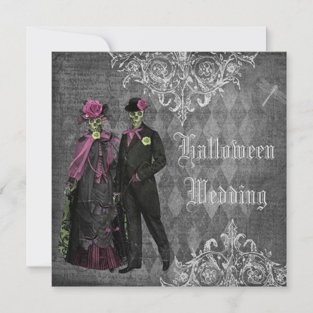 Creepy Halloween Bride & Groom Wedding Invitation (Front)