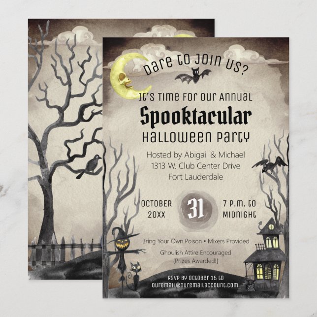 Creepy Halloween Costume Party Spooky Sepia Tone Invitation (Front/Back)