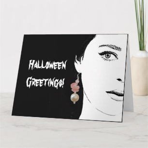 Creepy Halloween goth girl fashion illustration Card