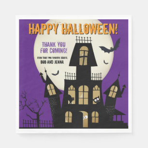 Creepy Halloween Haunted House Flying Bats Purple Napkin