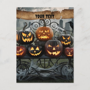 Creepy Halloween Jack-o'-Lanterns with Spiderwebs Holiday Postcard