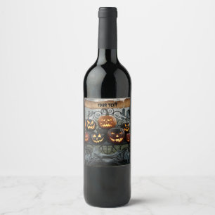 Creepy Halloween Jack-o'-Lanterns with Spiderwebs Wine Label