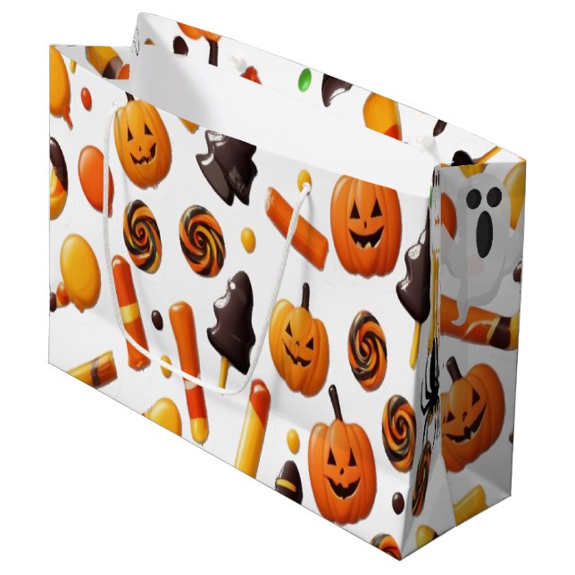 Creepy Halloween Large Gift Bag with Ghosts  (Front Angled)