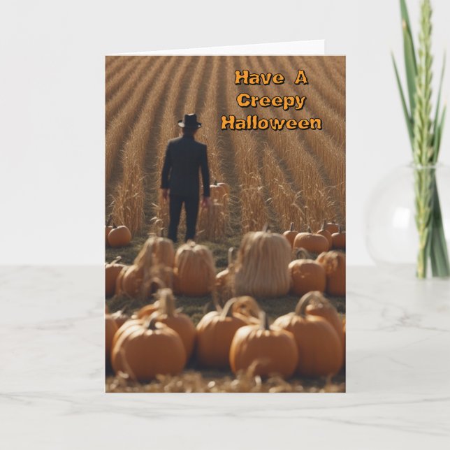 Creepy Halloween Man in a corn field Card (Front)