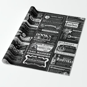 creepy halloween newspaper antique black wrapping paper