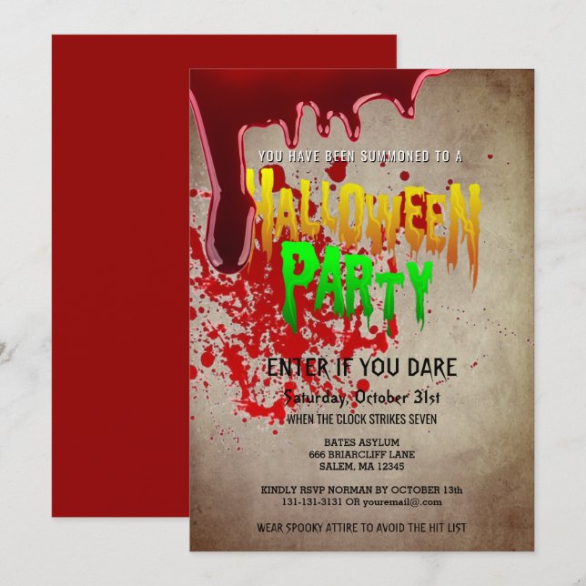Creepy Halloween Party Bloody Vintage Paper Invitation (Front/Back)