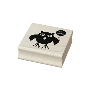 Creepy Halloween Party Owl Wood Art Stamp