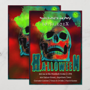 Creepy Halloween Party Zombies Neon Scary Skull Invitation