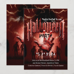 Creepy Halloween Party Zombies Red Scary Night Invitation