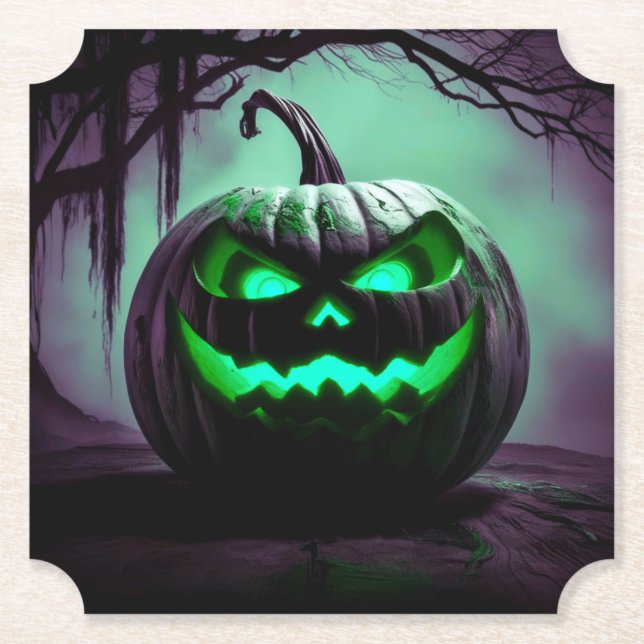 Creepy Halloween Pumpkin in dark purple Coaster (Front)