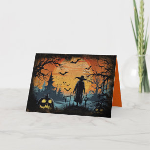 Creepy Halloween Scene Sunset & Pumpkins  Card