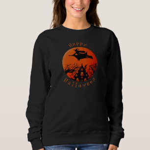 Creepy Halloween Scene Witch & Haunted House   Sweatshirt