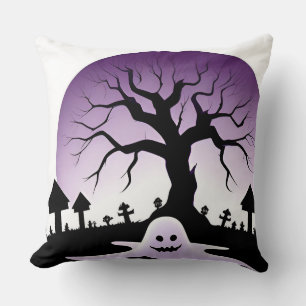 Creepy Halloween Scene With Ghost and Bare Tree Cushion