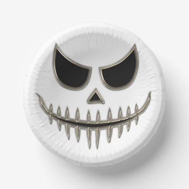 Creepy Halloween Skeleton Face Paper Bowl Paper Plate (Front)