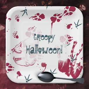 Creepy Halloween Skull Blood Traces  Paper Plate