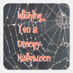 Creepy Halloween Spider Web Square Sticker